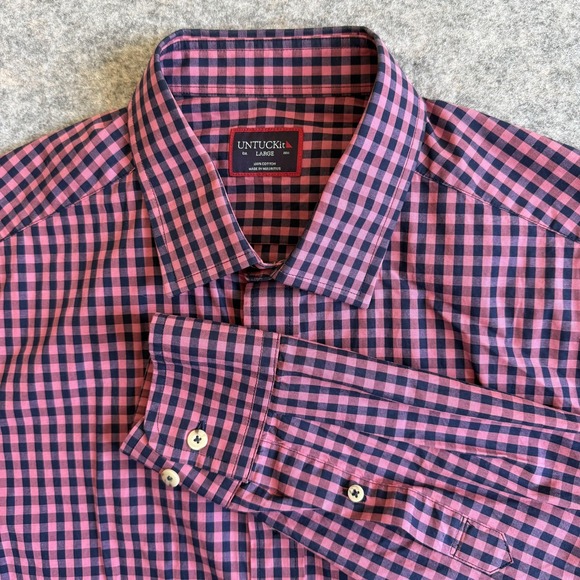 UNTUCKit Other - UNTUCKit Shirt Mens Large Pink Blue Check Button Up Long Sleeve Purato 41257
